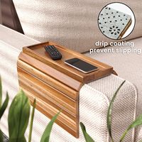 Maßgefertigtes Klappbares Sofa-Armlehnen-Tablett aus Akazienholz mit Getränkehalter und Rutschfester Unterlage für Badezimmer, Snacks und Fernbedienung