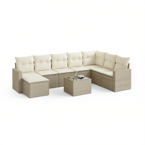 Ensemble de salon de jardin en rotin 6 places, mobilier d'extérieur au design contemporain avec structure en acier et plateau en verre trempé - Product Image 1