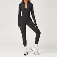 Combinaison de yoga une pièce à manches longues et fermeture éclair pour femme, extensible dans quatre directions, légère, respirante et à séchage rapide pour le sport