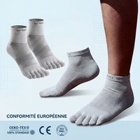 Chaussettes de sport athlétiques pour hommes à cinq doigts, en coton tricoté respirant, pour la course, avec compression de la voûte plantaire, anti-ampoules, coupe basse