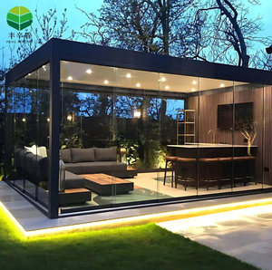 Açık alüminyum Pergola su geçirmez louroof çatı <span class=keywords><strong>Gazebo</strong></span> veranda bahçe teras için cam sürgülü kapılar ile motorlu - Product Image 2