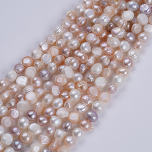 Perles d'eau douce naturelles, 18 cm, 8-9 mm, baroques, semi-finies, perles brillantes double face, trou latéral disponible pour la vente en gros - Product Image 3