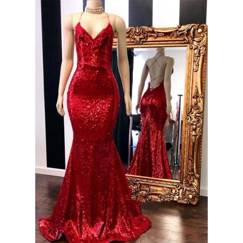 red sequin gown