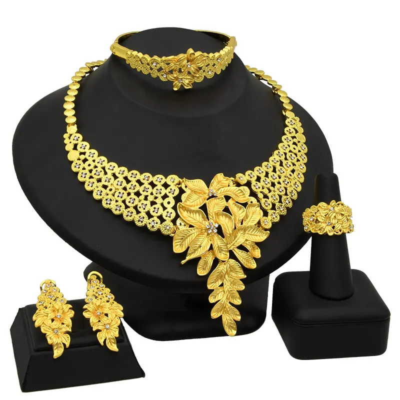 Wholesale Instock Necklace Bracelet Earrings Ring African Dubai Bridal Jewelry Set
