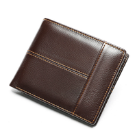Dompet Pria Kulit Asli Klasik Model Lipat Tipis Kapasitas Besar dengan Slot Kartu dan Jendela ID untuk Pria