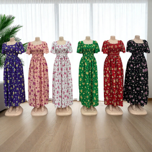 Vestido de manga corta con cuello cuadrado y estampado floral informal de verano para mujer al por mayor - Product Image 2