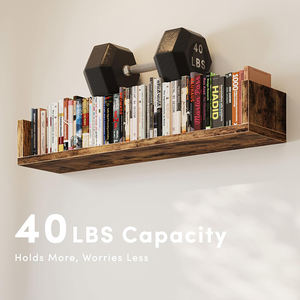رف كتب خشبي عائم على شكل حرف U من 3 قطع مثبت على الحائط للتخزين مثبت على الحائط لغرفة المعيشة وغرفة النوم والمكتب - Product Image 3