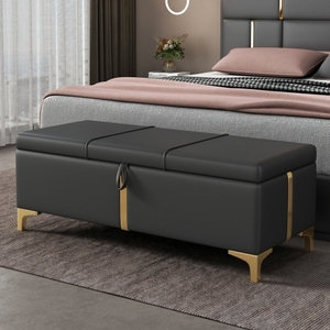 Modern Velvet Upholstered Storage Ottoman & Bench Metal Legs Eco-Friendly Seat for Bedroom Living Room Fully Assembled Black - Product Image 1