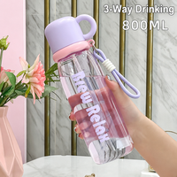 Bouteilles d'eau en plastique pour le sport avec logo personnalisé, 600 ml/800 ml, sans BPA, avec marqueur de temps pour une consommation directe, idéales pour le camping