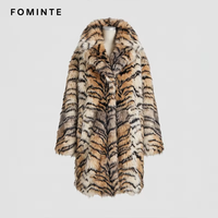 Manteau en fausse fourrure tendance pour homme, imprimé tigre, mi-long, chaud pour l'hiver, style shaggy, coupe oversize, grand col, vêtement d'extérieur de luxe audacieux