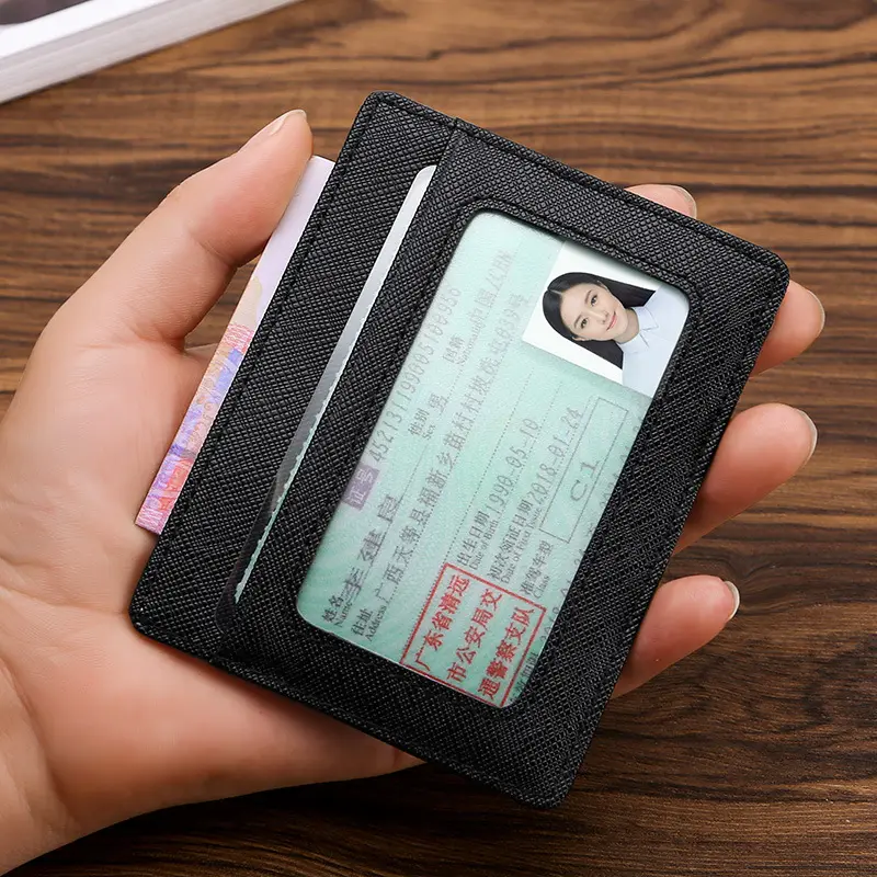 Capa de cartão fina de couro do bolso da frente do cartão de identificação