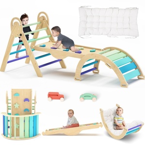 Structure d'escalade en bois massif pour jardin, arc-en-ciel, intérieur/extérieur, échelle triangulaire pour enfants, entraînement d'intégration sensorielle - Product Image 2