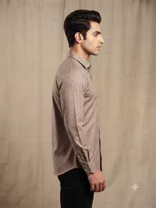 เสื้อเชิ้ตผ้าฝ้ายทวิลล์สำหรับผู้ชาย ลายพิมพ์เรขาคณิตเล็กๆ สีมารูน เบจ และสีขาว แขนยาว สวมใส่สบายๆ แฟชั่นลำลอง - Product Image 6