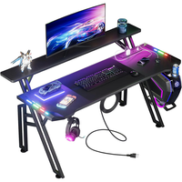 Table de jeu multifonctionnelle avec ports USB, design moderne, bureau de jeu noir avec éclairage LED, vente en gros d'usine