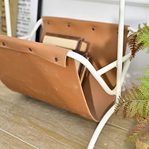 Table basse d'appoint moderne INNOVA extensible en bois et métal avec support et poignée en cuir pour salon - Product Image 6