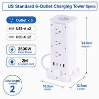 Enchufe de Extensión Vertical con Logotipo Personalizado al por Mayor, Luz Nocturna LED Suave, 4 Puertos USB C PD de Carga Rápida, Protector de Sobretensión 22 AC