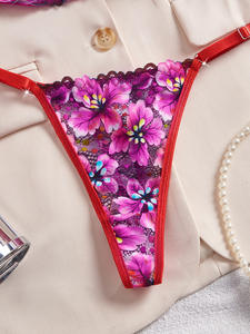 2025 Neueste Cross-Border Valentinstag Sexy Dessous-Set Retro Mehrfarbiger Spitzen-Print Bügel-Push-Up Ultra-Dünnes BH-Set - Product Image 5