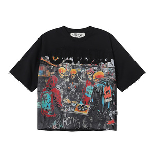 Camiseta de Manga Corta para Hombre, Estilo Americano, de Alta Calidad, 100% Algodón, 300g, Color Oscuro Vintage, Talla Grande - Product Image 1