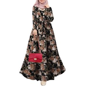 Último vestido modesto con estampado floral para mujeres musulmanas dobladillo oscilante con cinturón diseño simple Abaya estilo Dubai Jalabiya <span class=keywords><strong>Cabaya</strong></span> - Product Image 2
