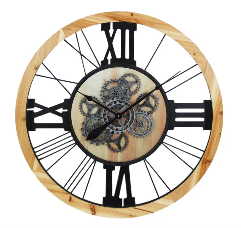 Бесконечность время 27 дюймов 68 см карбоновые серые промышленные деревянные часы настенные движущиеся шестерни деревянные настенные часы для фермерского дома Декор