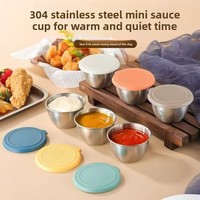 Plat à trempette et coupelle à sauce en acier inoxydable 304 avec couvercle en silicone anti-fuite, compatible micro-ondes, pour la conservation des sauces et assaisonnements en cuisine
