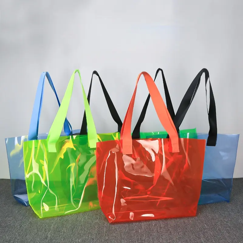 주문 로고 재고 출하 준비 투명 젤리 캔디 플라스틱 여행 해변 선물 PVC 쇼핑 토트 백
