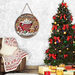In stock: American country style Christmas round <b>door</b> sign ornament, wooden welcome sign, decorative hanging piece, wooden tag. - Product Image 3