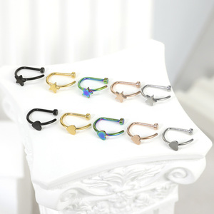 D Shape Nose <strong>Ring</strong> 316L Stainless Steel <strong>Fake</strong> Nose Hoop Plain Star Heart Ball Design No Piercing Nose Jewelry - Product Image 2