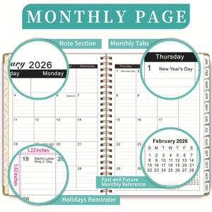 Agenda Personalizada con Impresión Personalizada, Encuadernada en Espiral A5, Sin Fecha, Diaria, Semanal y Mensual, Juego Combinado de Planificador 2026 - Product Image 4