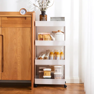 La Esquina de cocina estrecha de plástico de cuatro capas ahorra espacio estante de plástico desmontable con ruedas - Product Image 3