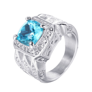 Anéis de Noivado de Luxo em Aço Titânio com Pedras Grandes de Rubi Azul e Verde para Homens - Product Image 5