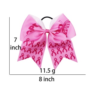 8 pouces <span class=keywords><strong>pas</strong></span> <span class=keywords><strong>cher</strong></span> ruban rose Cheerleading cheveux arcs pour filles et femmes cancer du sein Cheer arcs avec bande élastique - Product Image 5