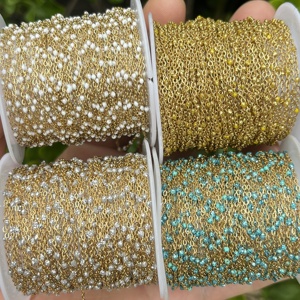 Catena a maglie piatte in acciaio inossidabile con perline a sfera satellitari smaltate glitterate personalizzate, sottili da 1,2 mm, alla moda, all'ingrosso - Product Image 5