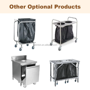 Chariot à déchets mobile robuste en acier inoxydable avec 2 compartiments séparés pour les déchets, roulettes silencieuses pour hôtel, cuisine, restaurant - Product Image 5