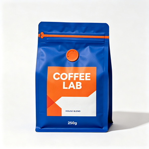 Sachet de café bleu refermable avec fermeture éclair, en aluminium, pour emballage alimentaire, imprimé sur mesure, résistant à l'humidité - Product Image 5