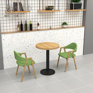 Juego de Muebles para Cafetería, Restaurante, Mesa Alta de Madera con Taburetes de Barra Metálicos y Sillas de Cuero Azul, Juego de Comedor Moderno - Product Image 5