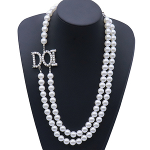 新款时尚2排白色珍珠链制作Isis符号标志装饰设计共济会DOI女士珠宝项链 - Product Image 1