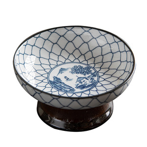 Assiette miniature bleue et blanche sur pied haut, en porcelaine, ronde, pour fruits, dessert de mariage, plat de service - Product Image 5