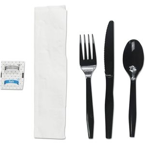 Juego de Cubiertos Desechables Boardwalk de 6 Piezas (Condimento, Tenedor, Cuchillo, Servilleta, Cucharilla) Negros para Fiestas, 250 Unidades/Caja - Product Image 2