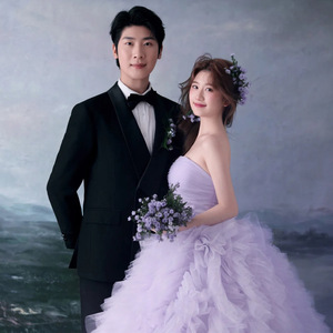 Violet Tulle Ball Gown Wedding Dress Strapless Empire Waistline For Outdoor Photography Studio - Product Image 3