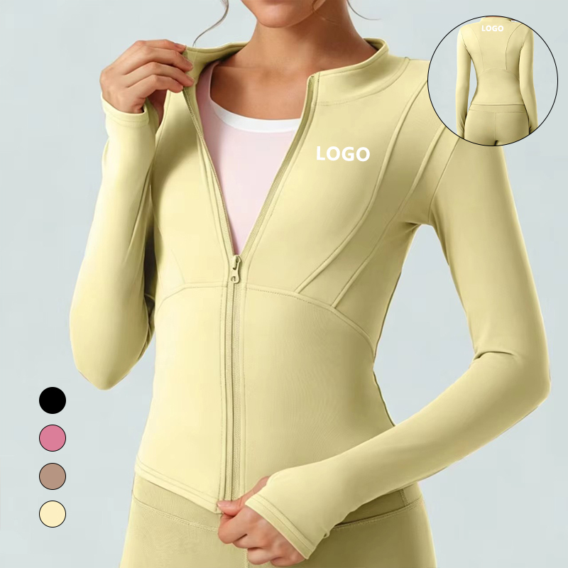Custom Logo Naked Feeling Yoga Jacket Women Slim Fit Zipper Workout Top Contoured Seams Gym Activewear Long Sleeve Fitness Shirt
