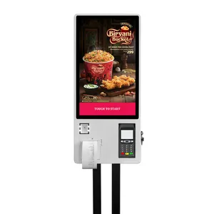 24 Inch Commerciële Stand Totem Girale Betaling Bestellen Self Service Kiosk Met Bar-Code Scanner Printer
