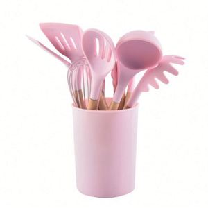 Espátula de cocina antiadherente de silicona ecológica de >10 L con mango de imitación madera, juego de utensilios de cocina con cubo de almacenamiento, aprobado por la FDA, EE. UU. - Product Image 2