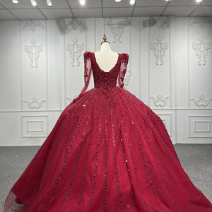 9743 2022 High Quality New Design Women Long Sleeve Shiny <b>Red</b> <b>Sequin</b> Lace Evening Dress - Product Image 5