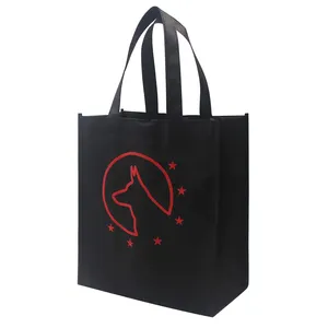 Custom Logo Printed Travel Shopping Recycled Animal Print Black Tote Reusable Non-Woven Packaging Bag