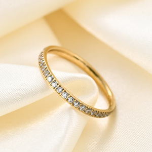Bague unisexe en acier inoxydable 304, minimaliste, avec une seule rangée de zircons de 2 mm de large, bijou cadeau - Product Image 2