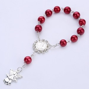 Venta caliente Favor DE BODA religioso Bebé Bautismo Cruz Rosario Ángel Corazón 8mm Perla de cristal Rosario Pulsera - Product Image 4