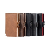 Dompet antik kulit PU pemegang kartu kredit pria casing baja dengan kotak hadiah klip uang tunai