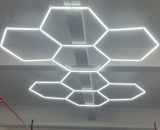 5 Grid DIy Install Hexagon Detailing Workshop Ceiling Led Lights for Car Shop and Garage Honeycomb Lights