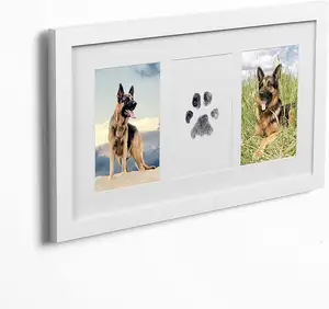 Pet Paw Print Keepsake Kit, Wooden Photo Frame with Pet Paw Print Imprint Kit, Memorial Clay Imprint Kit for Dog or Cat